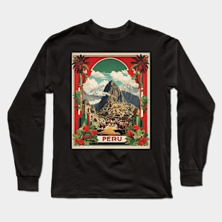 Peru Machu Picchu Tourism Vintage Poster 2 Long Sleeve T-Shirt